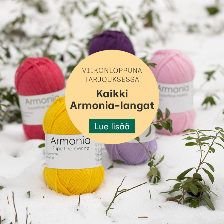 Armonia-lankakeriä lumella
Teksti: Viikonloppuna tarjouksessa kaikki Armonia-langat
Lue lisää