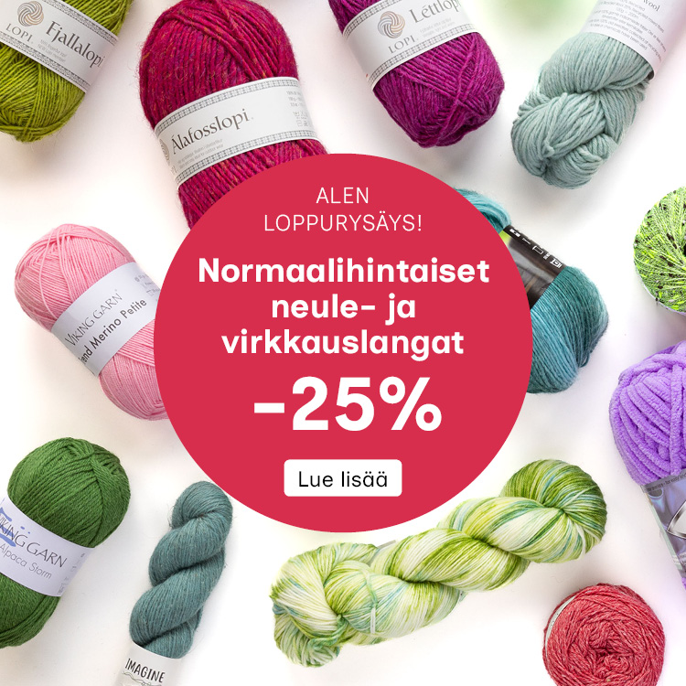 Erilaisia lankakeriä
Teksti: Alen loppurysäys! Normaalihintaiset neule- ja virkkauslangat -25%
Lue lisää