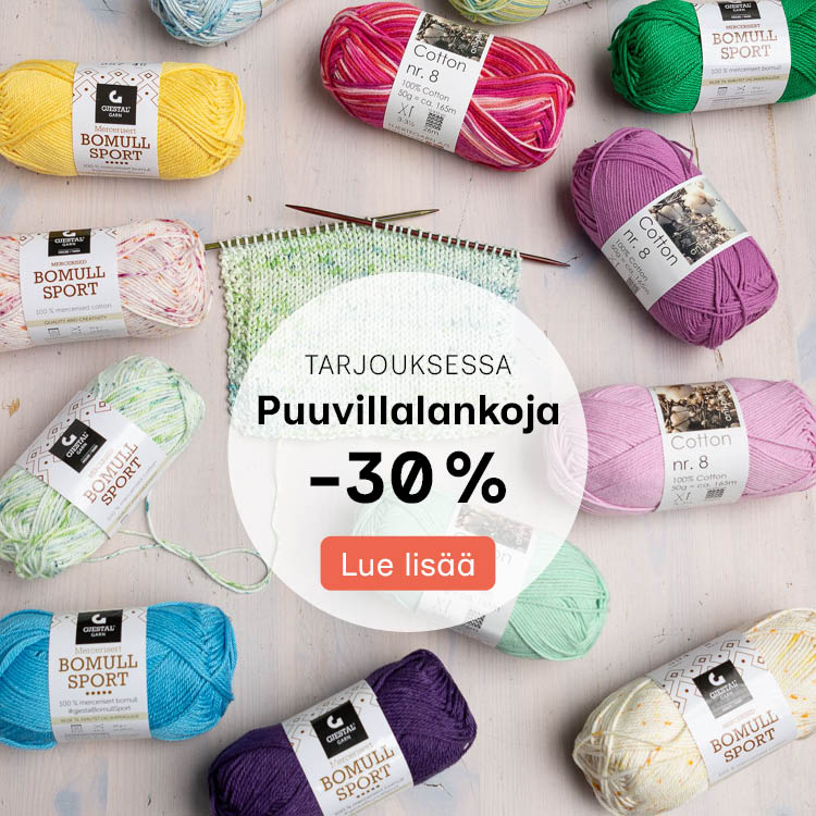 Erilaisia puuvillalankakeriä
Teksti: Tarjouksessa puuvillalankoja -30%
Lue lisää