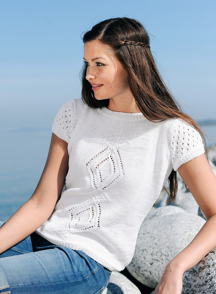 Lyhythihainen pitsineulepusero  | Gjestal 257-6 ohje