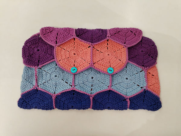 [Y7350076] Virkattu kuusikulmiopussukka | Lankamaailma / Johanna Vilkkinen ohje