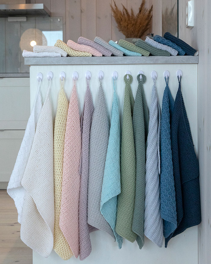 [Y7350079] Neulotut Leia keittiöpyyhkeet ja -liinat | Viking Garn 2427-18 ohje