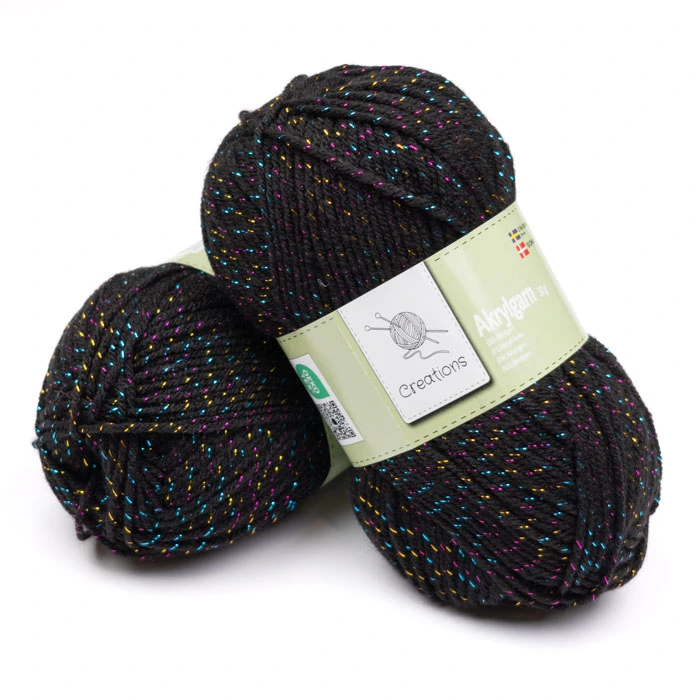 Akrylgarn Glitter 50g Creations musta-moniväri