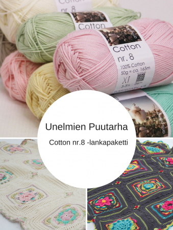 Unelmien puutarha -peitto lankapaketti Cotton nr.8